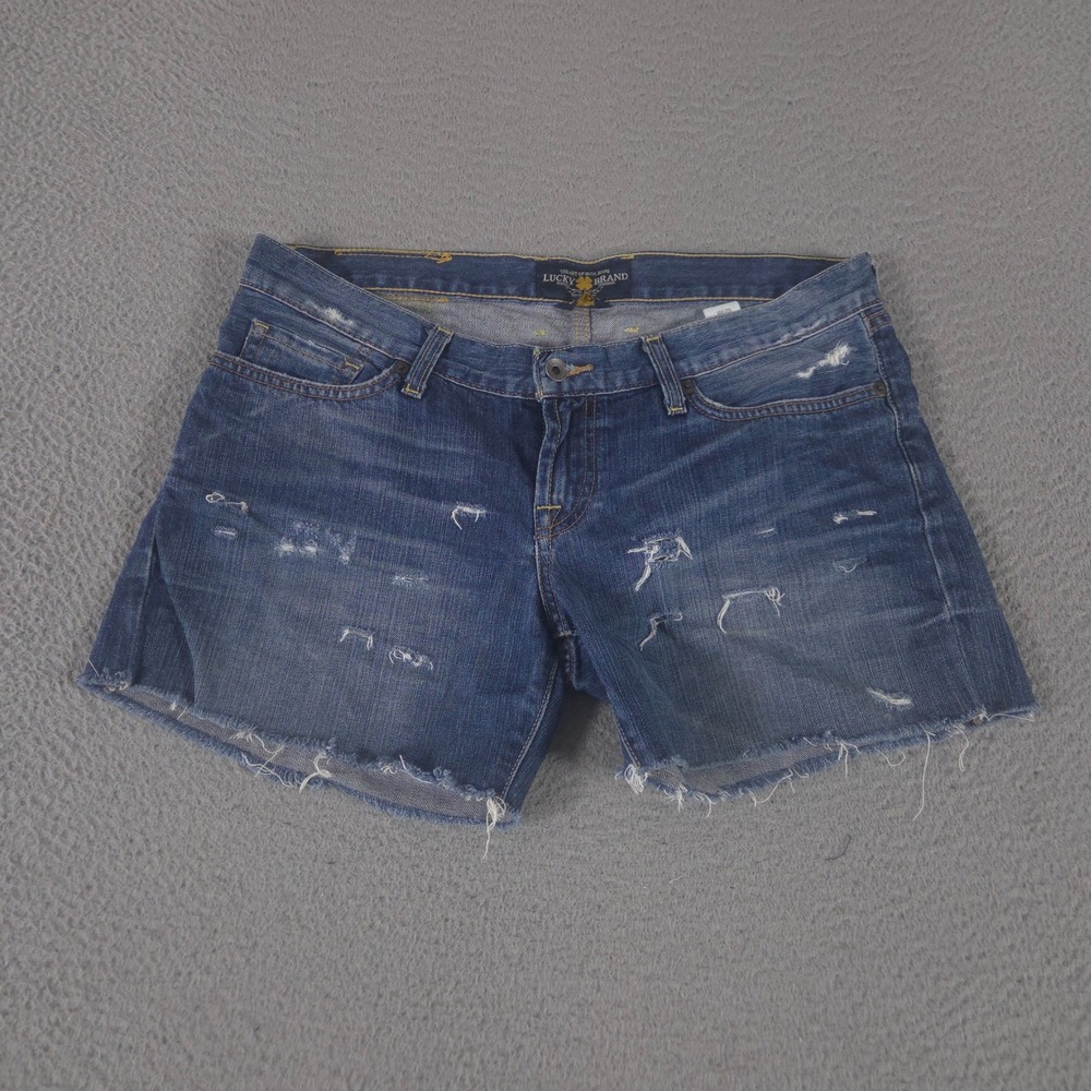 Lucky Brand Shorts Womens 8/29 Blue Riley Short Distressed Denim Cutoff Raw Hem